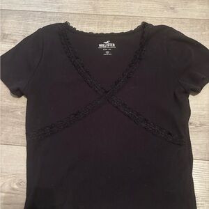 Hollister Black Wrap Ruffled Short Sleeve T-Shirt